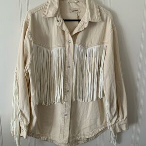 Saints & Hearts Beige Fringe Leather Jacket